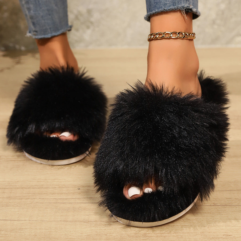Valenzora | Mules - Women's slippers with open toe and faux fur