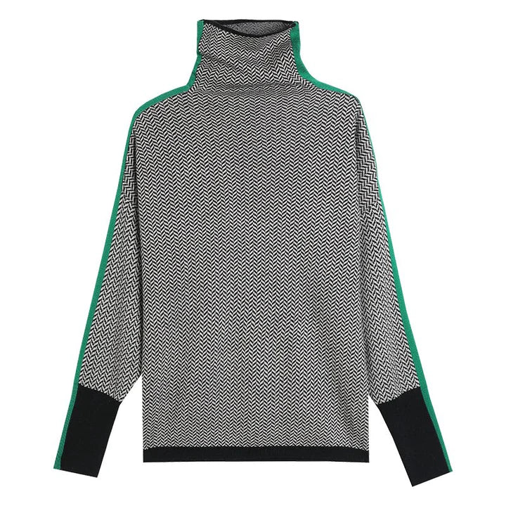 Valenzora Geometrischer Strickpullover mit Rollkragen