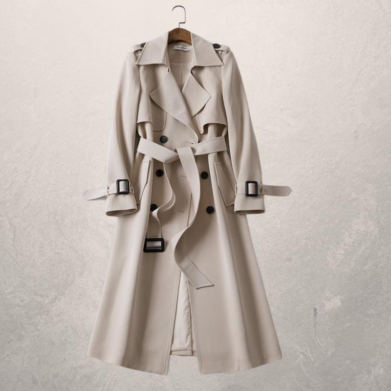 Valenzora | Long trench coat, classic cut, double-breasted with belt and storm flap