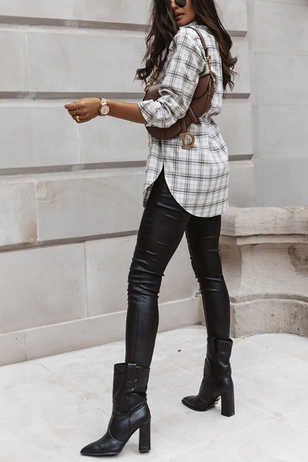 Valenzora | Grab My Hand Checkered Button-Up Belt Shirt