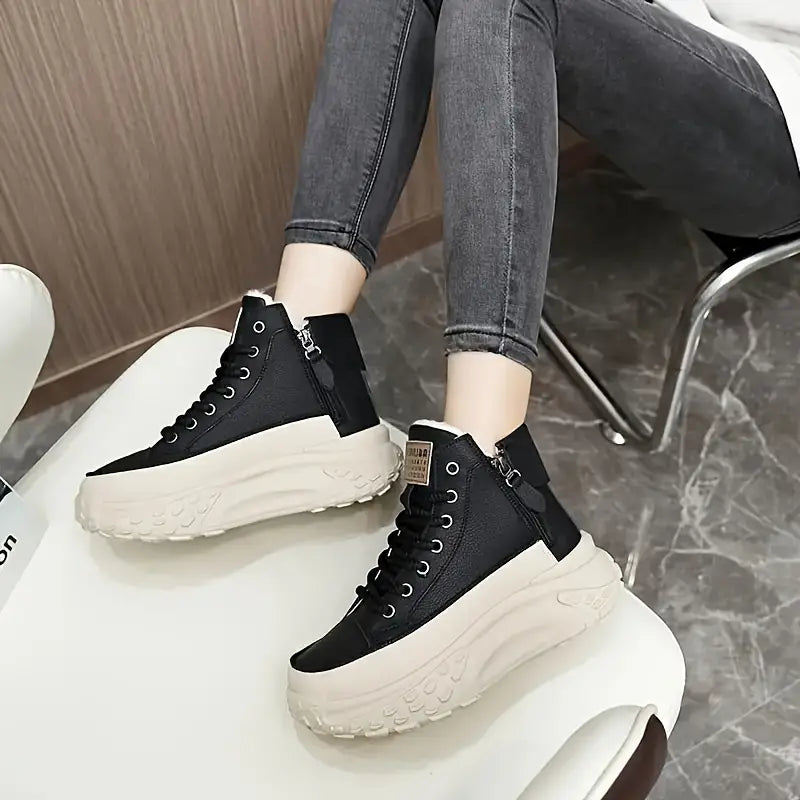Platform ankle boots with plush lining