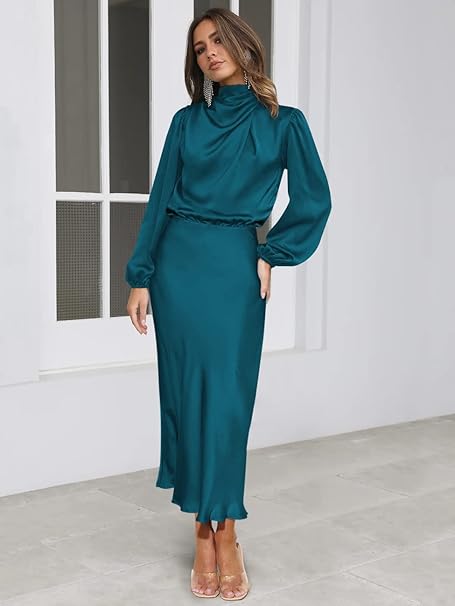 Valenzora | Satin Dress with Long Sleeves for Women
