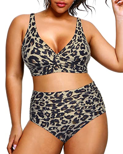 Valenzora | Push-up High-Waisted Tummy Control Plus Size Bikini Swimsuit Leopard Print