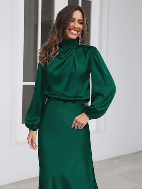 Valenzora | Satin Dress with Long Sleeves for Women