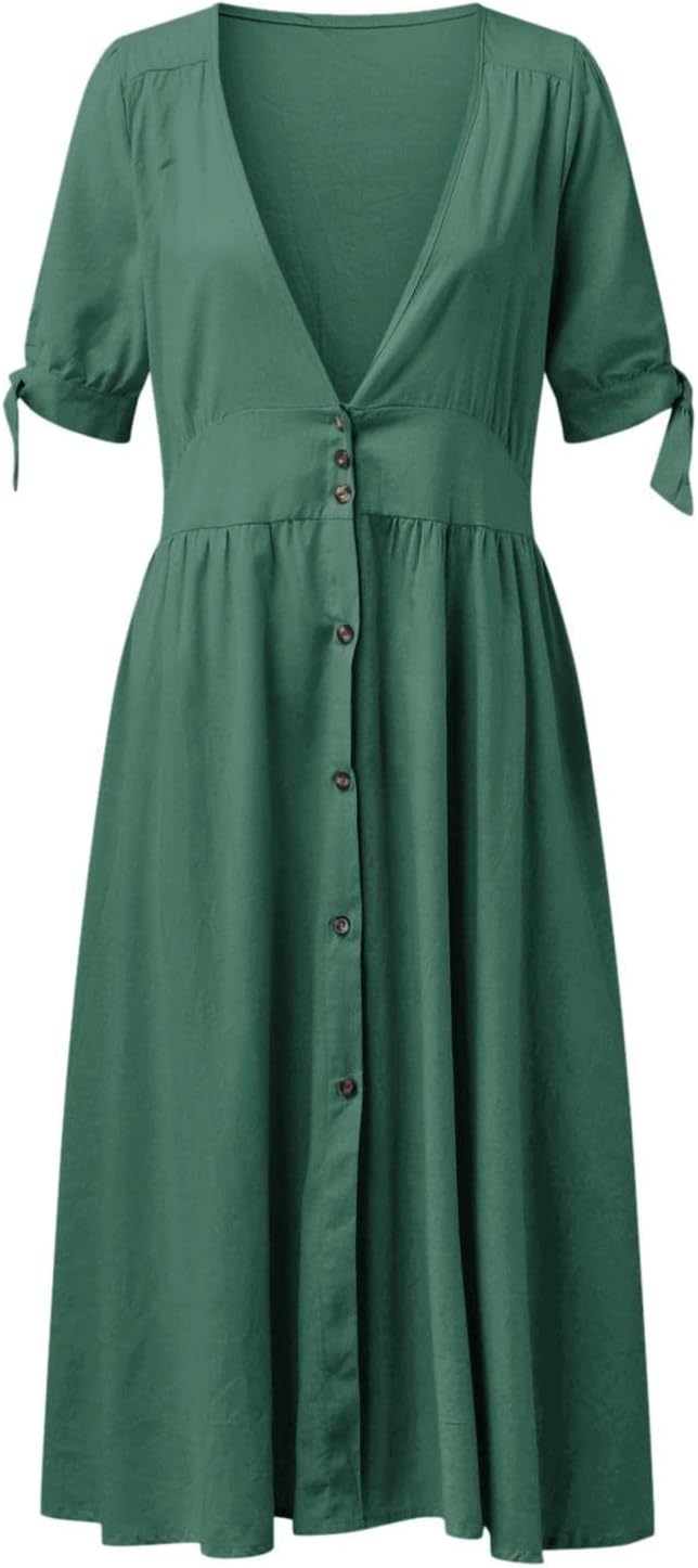 Valenzora | Elegant casual dresses with V-neck and buckle closure