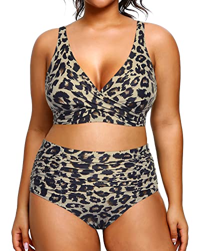 Valenzora | Push-up High-Waisted Tummy Control Plus Size Bikini Swimsuit Leopard Print