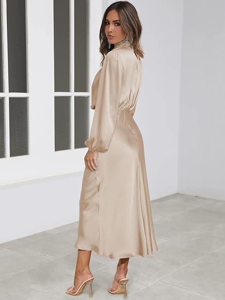 Valenzora | Satin Dress with Long Sleeves for Women