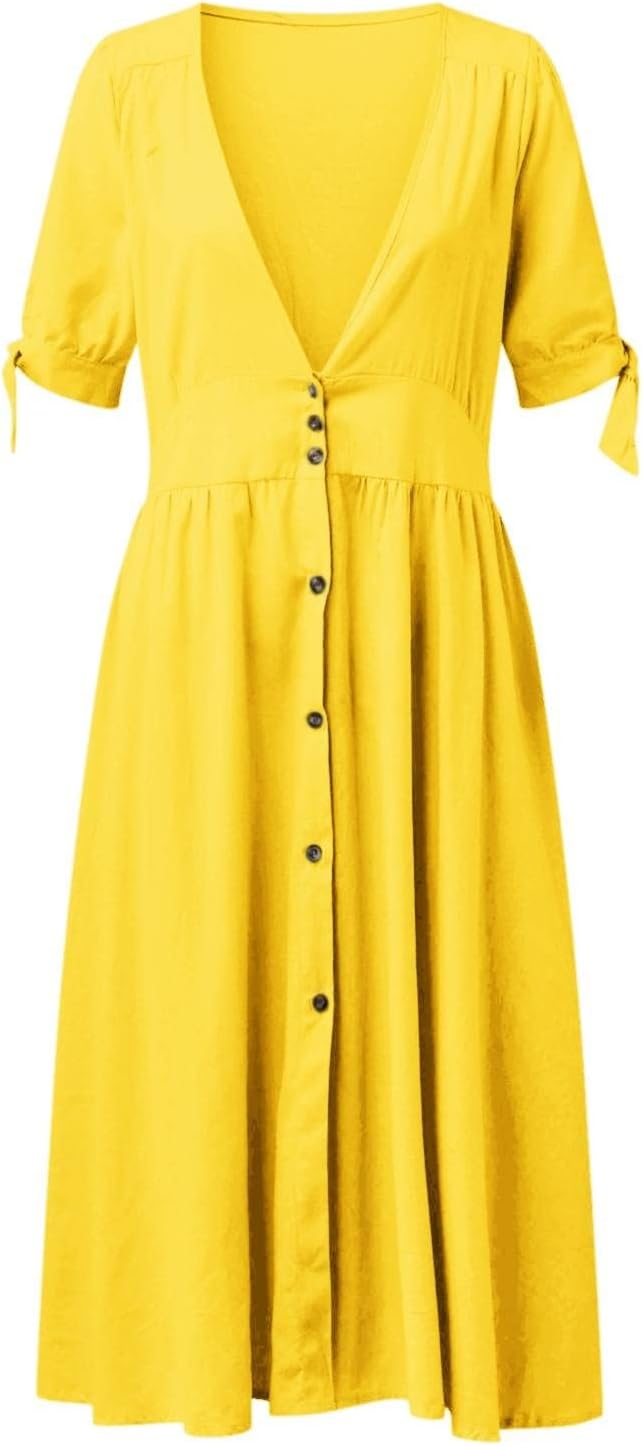 Valenzora | Elegant casual dresses with V-neck and buckle closure