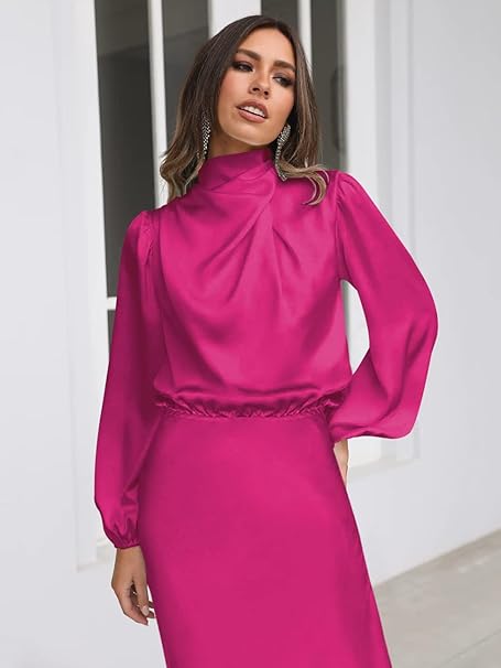 Valenzora | Satin Dress with Long Sleeves for Women