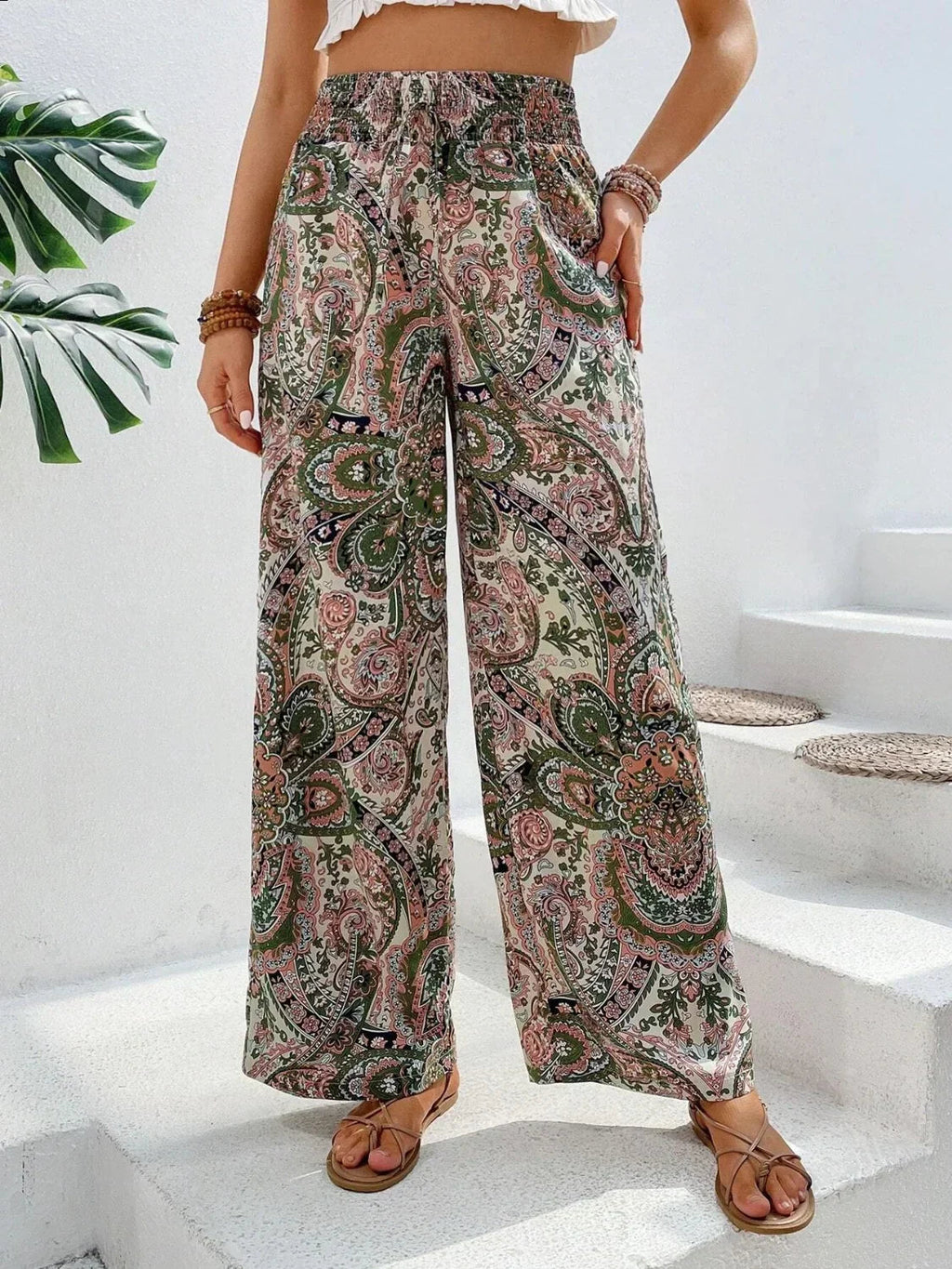 Valenzora | Elegant Printed Wide Leg Trousers