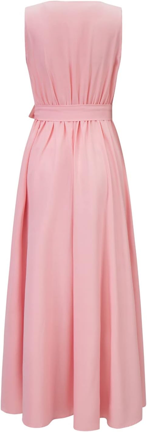 Elegant maxi dress for women – sleeveless V-neck evening dress in solid colors, long dress for weddings & summer parties