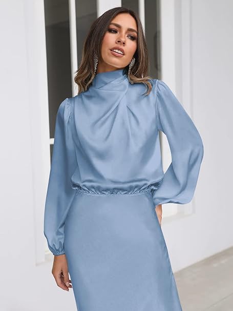 Valenzora | Satin Dress with Long Sleeves for Women