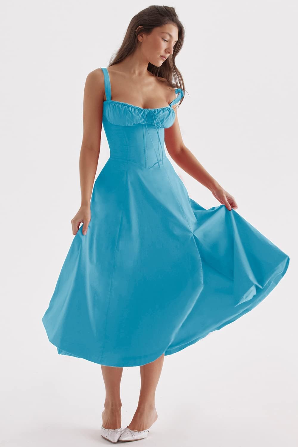 Valenzora - Midi dress with fitted top and flared skirt | Mini dress with spaghetti straps