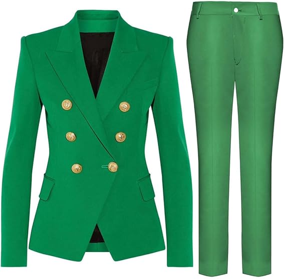 Women's elegant business suit set with double button placket and slim fit, size