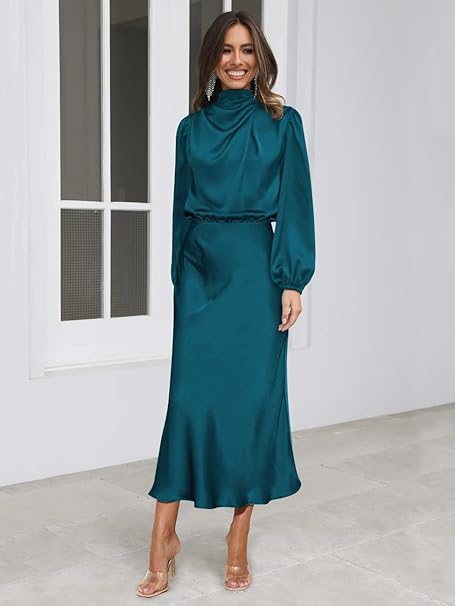 Valenzora | Satin Dress with Long Sleeves for Women