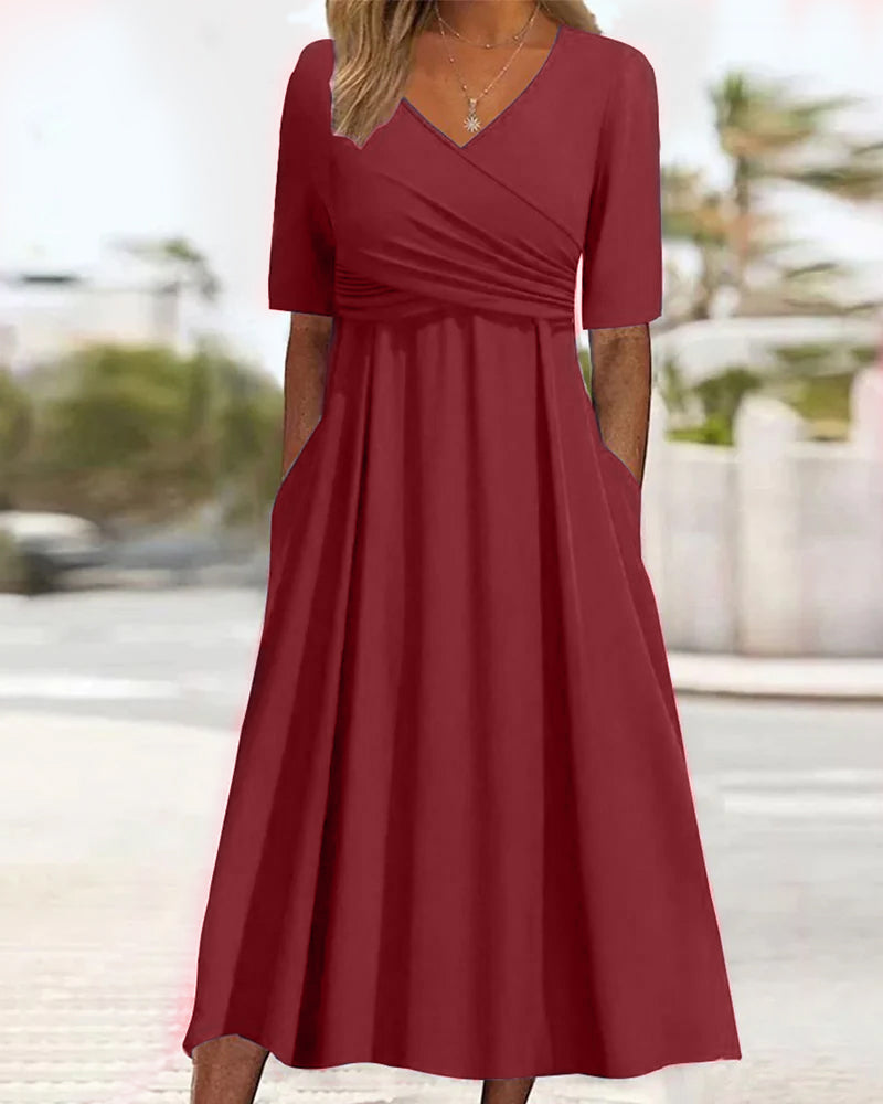 Valenzora | Elegant crossed midi dress with pockets for women