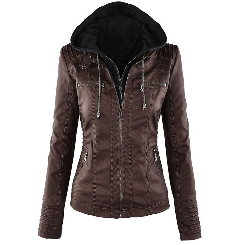 Leather jacket with lapel