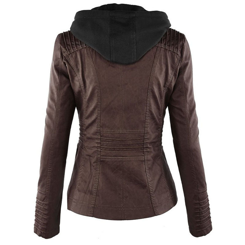 Leather jacket with lapel
