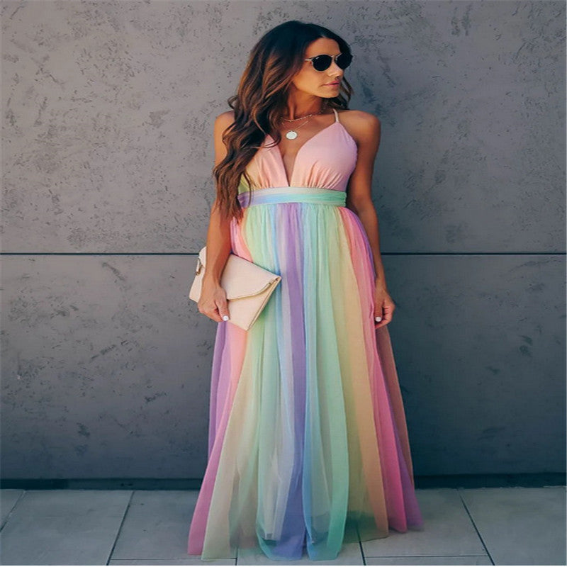 Valenzora | Regenbogen-Netzkleid für Damen mit Trägern