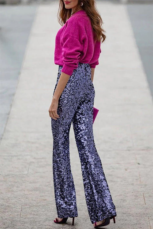 Valenzora | Ausgestellte Hose mit Gummibund, elastische Paillettenhose