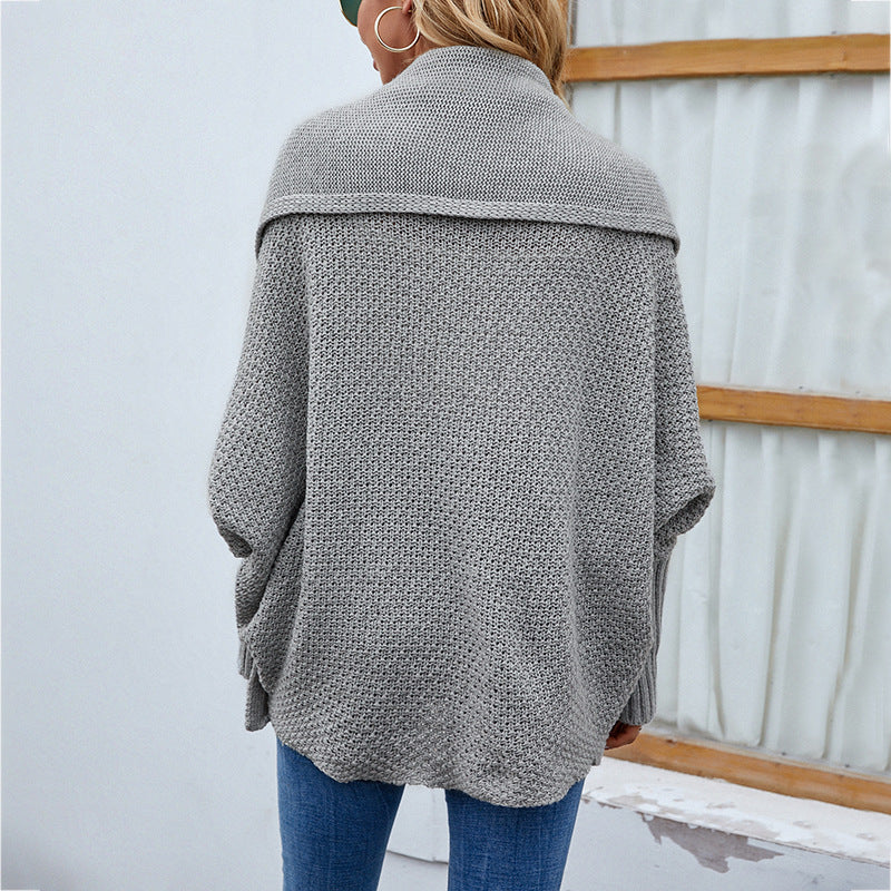 Valenzora | Knitted women's jacket - loose fit with large collar and batwing sleeves