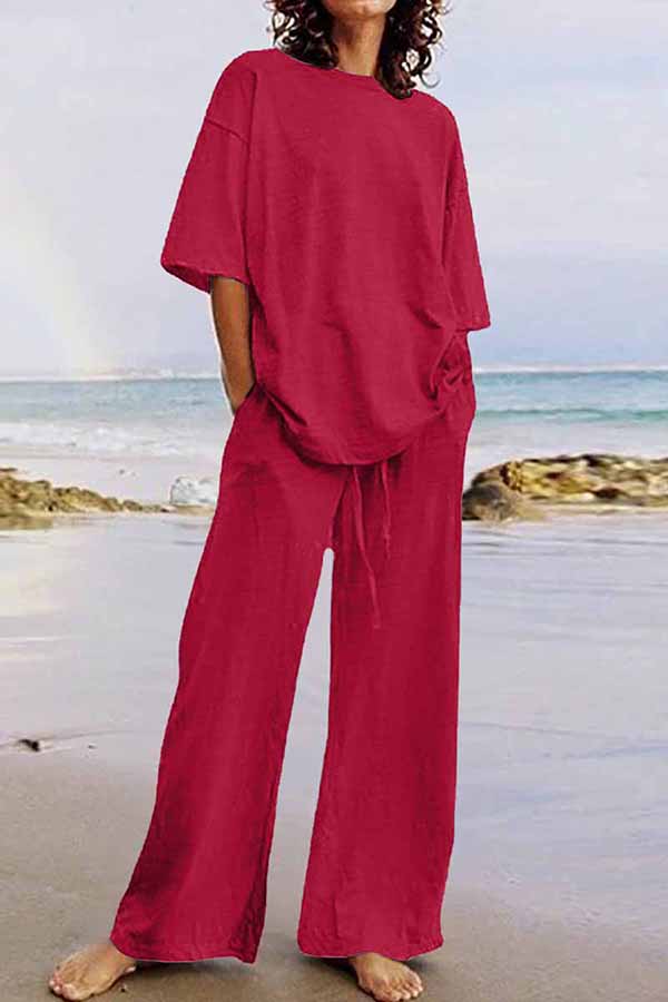 Valenzora | Casual Living Solid Color O-Neck Short Sleeve Two Pieces (11 Colors)