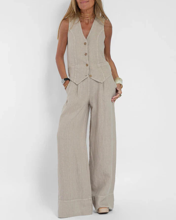 Valenzora | Elegant 2-piece set consisting of wide linen trousers and vest