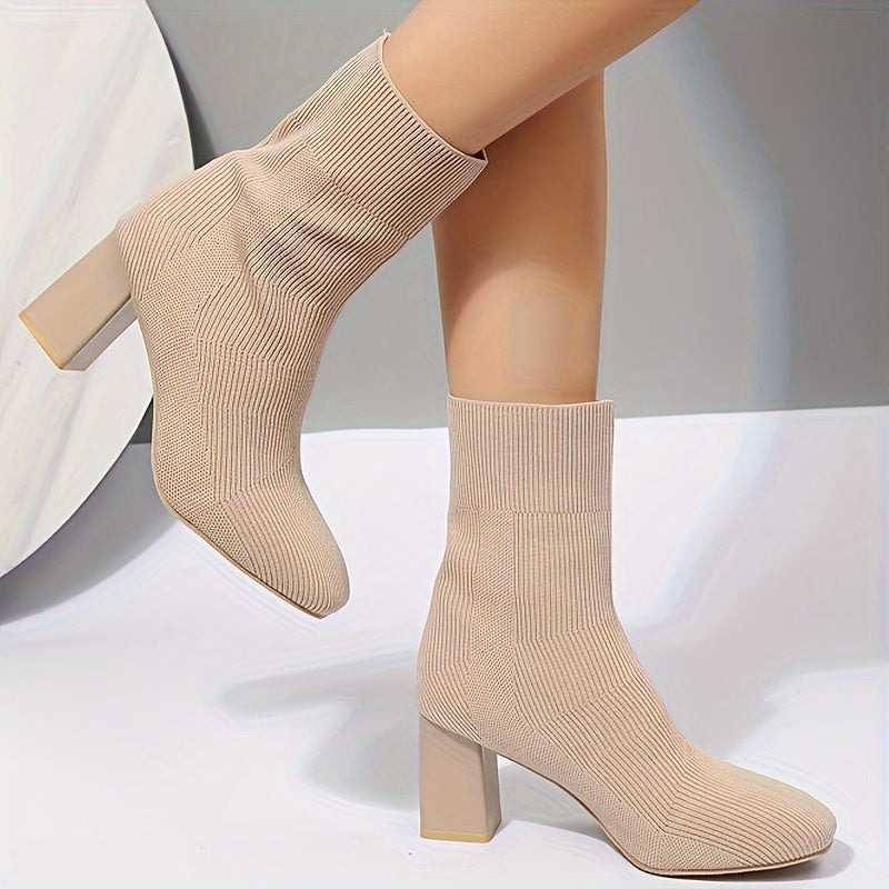 Valenzora | Knitted boots with mid-height shaft and block heel