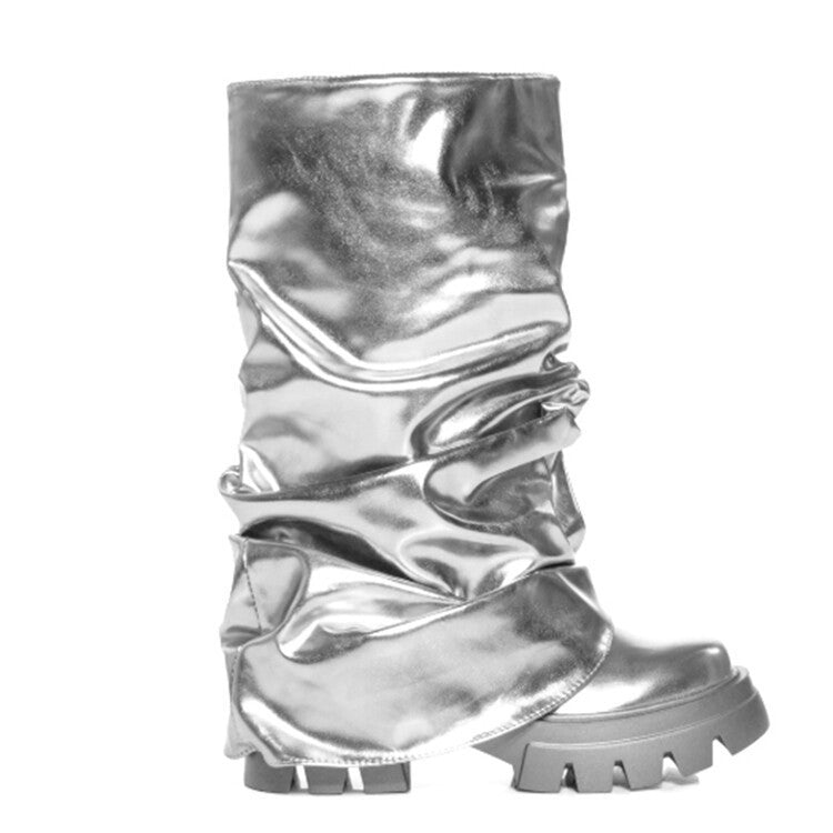 Valenzora | Round Toe Thick Bound Shaped Sole Folded Women's Boots