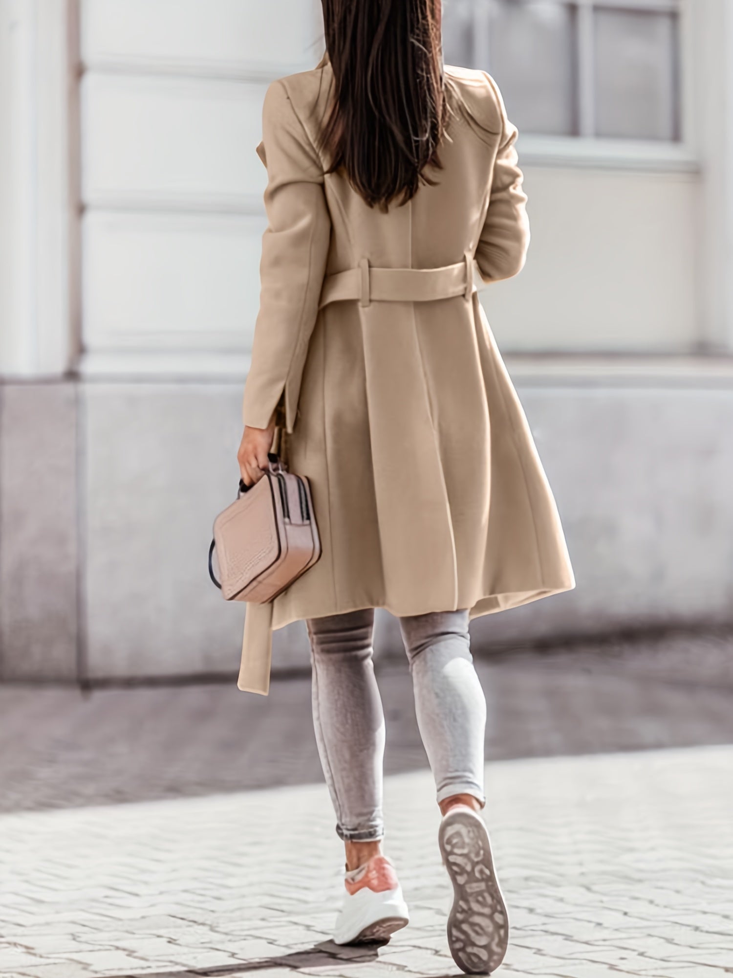 Valenzora | Damen zweireihiger Trenchcoat aus Wollmischung, Slim Fit, Knielang