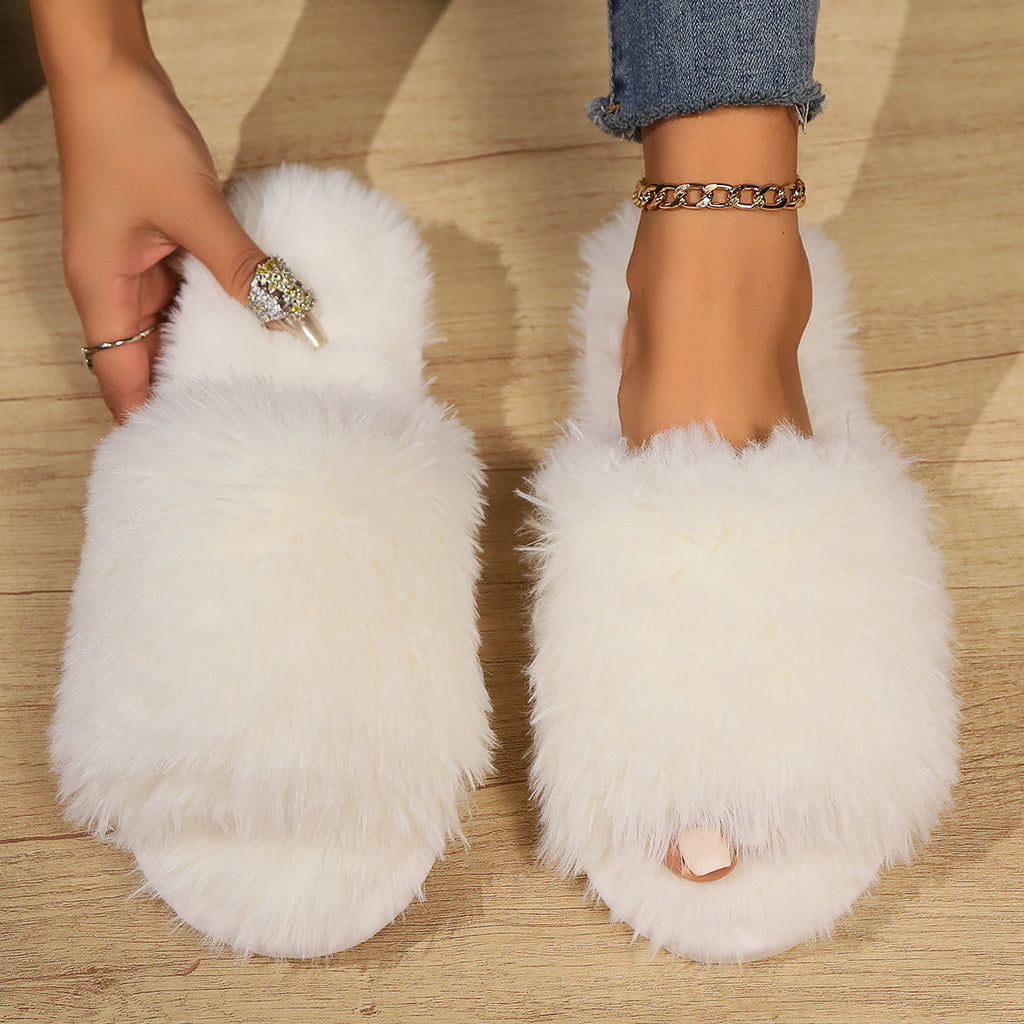Valenzora | Mules - Women's slippers with open toe and faux fur