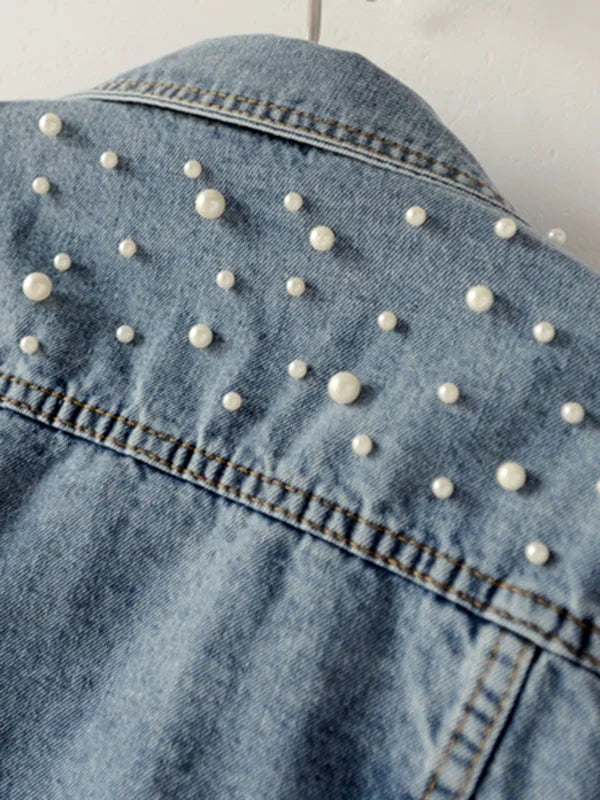 Valenzora | Casual denim jacket with pearls for women