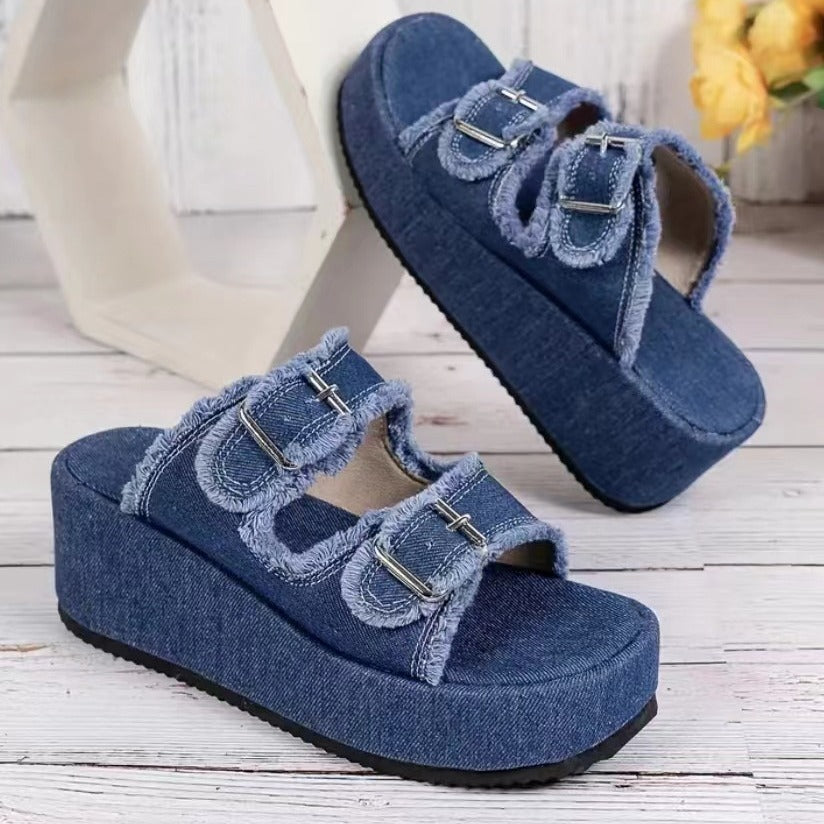 Valenzora Denim-Sandalen mit Schnalle