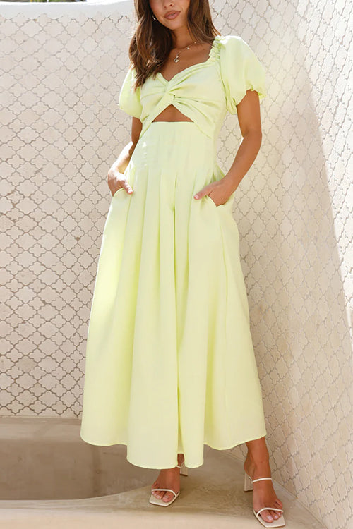 Valenzora | Rosiedress Puff Sleeve Twist-Front Cut-Out Swing Maxi Dress
