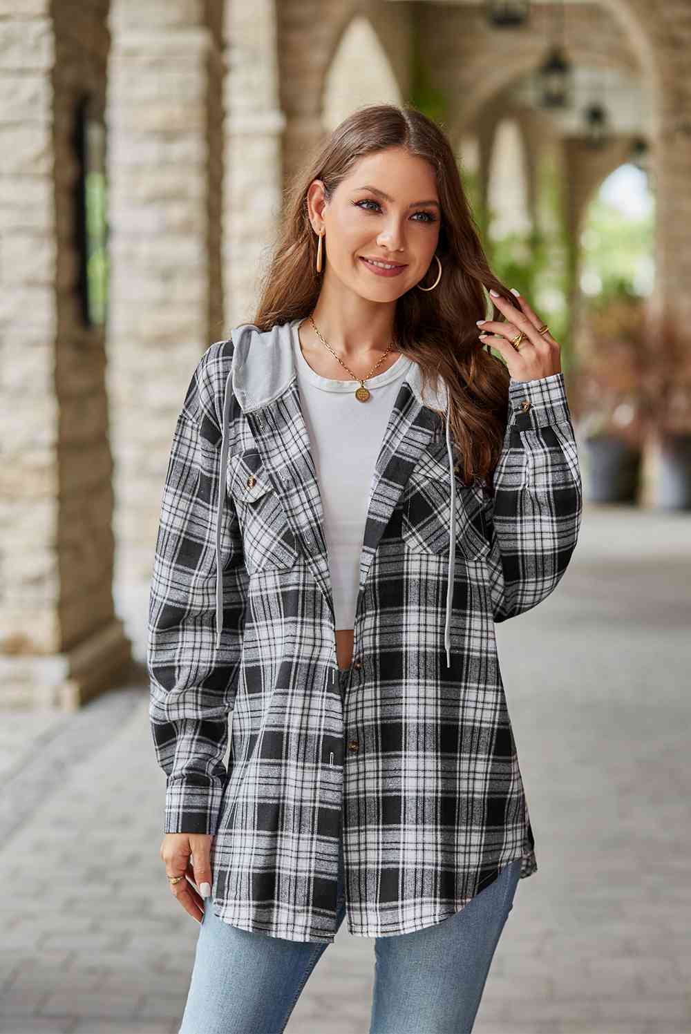 Valenzora | Checkered long-sleeved hooded jacket