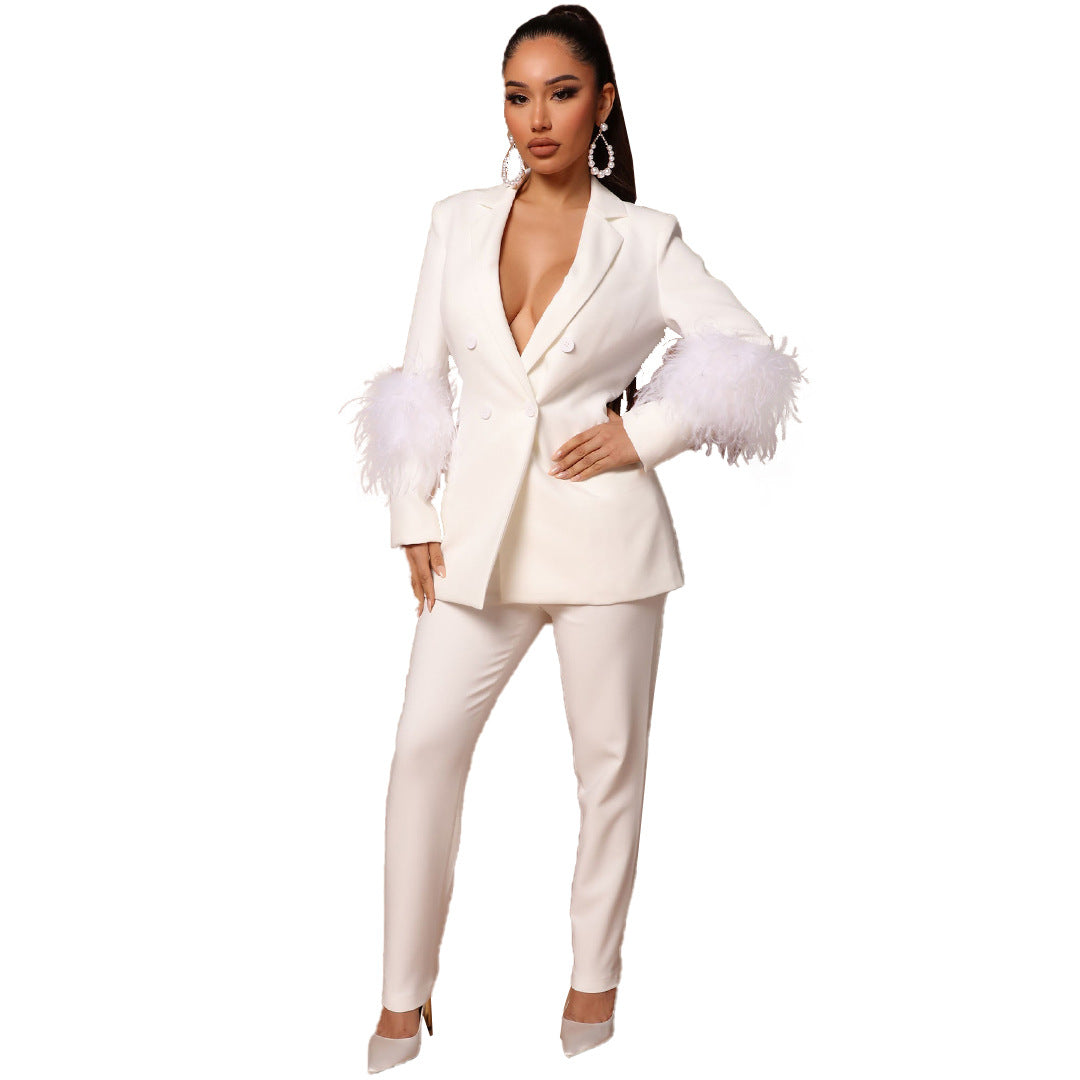 Valenzora Two-piece ostrich fur lapel for women