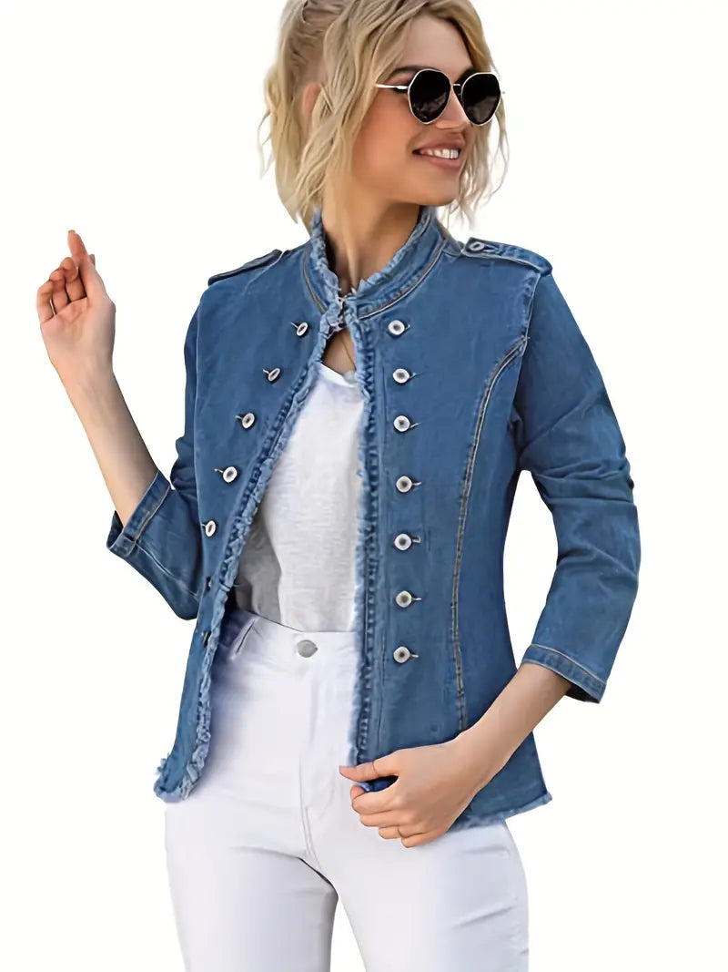 Valenzora | Blue raw-trim denim jacket for women