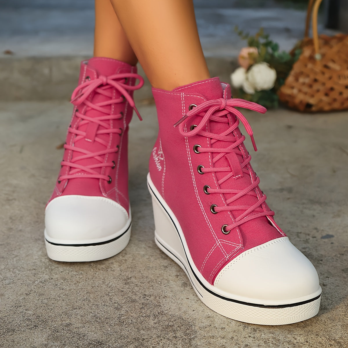Valenzora | Simple canvas ankle boots with love motif