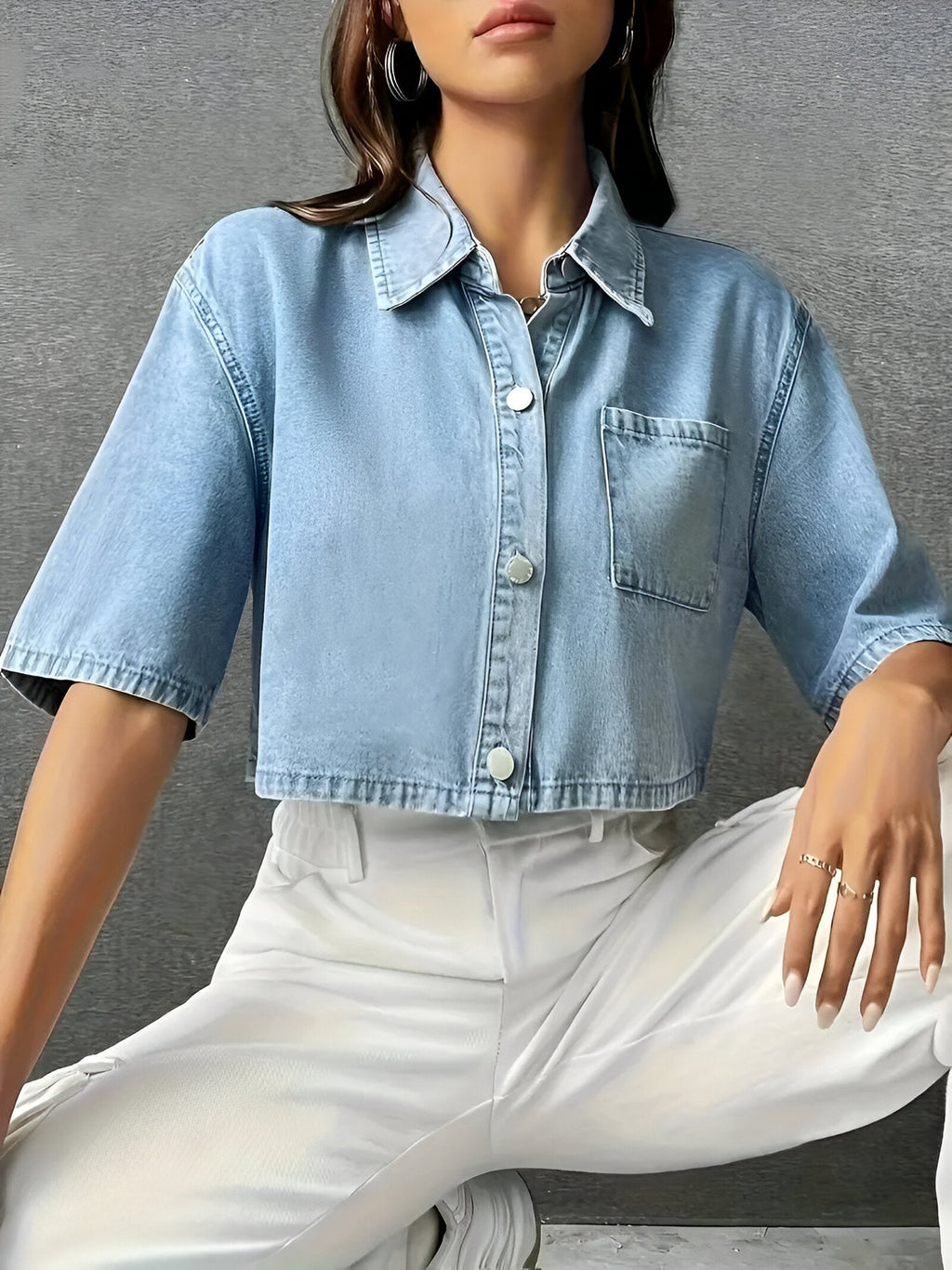 Valenzora | Effortlessly chic light blue denim shirt