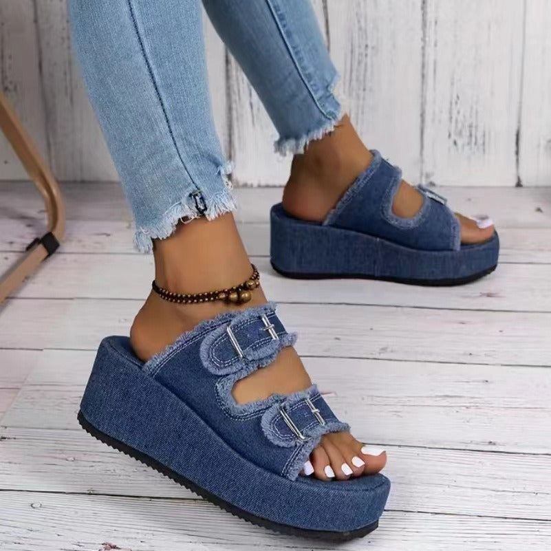 Valenzora Denim sandals with buckle