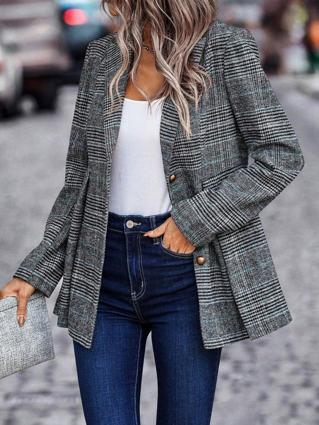 Valenzora | Elegante Herbst-Karoblazer für Damen mit Knopfleiste