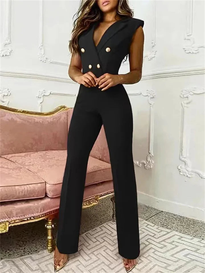 Valenzora | Jumpsuit with V-neck and houndstooth pattern