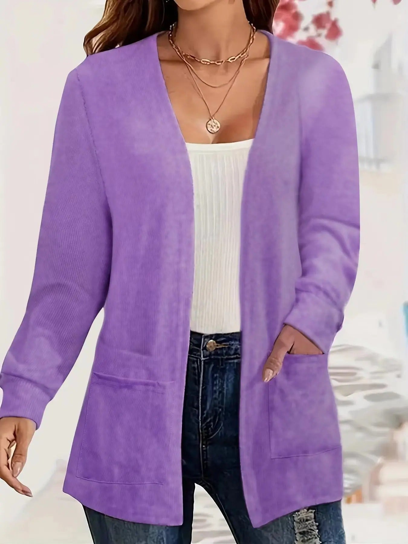Valenzora | Stylische Strickjacke mit offener Vorderseite & Taschen