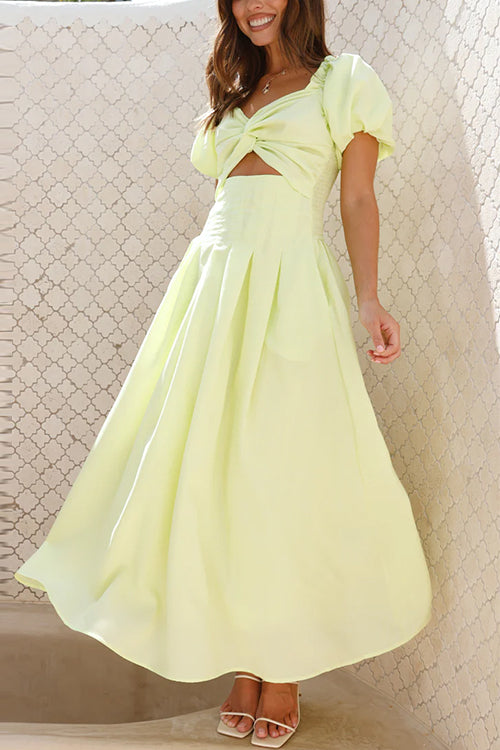 Valenzora | Rosiedress Puff Sleeve Twist-Front Cut-Out Swing Maxi Dress