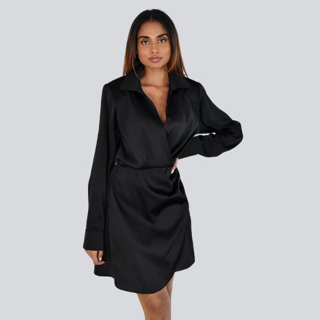 Valenzora | Satin mini dress with V-neck and ruching