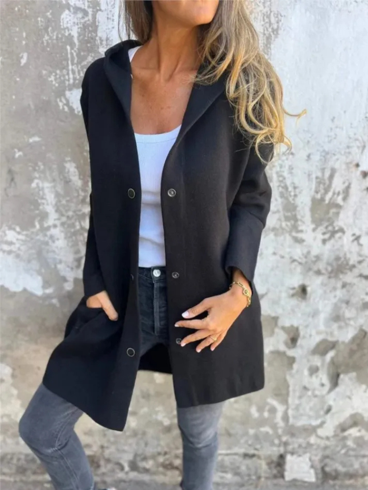 Valenzora | Lange Strickjacken für Damen Eleganter Cardigan mit Kapuze und Knöpfen