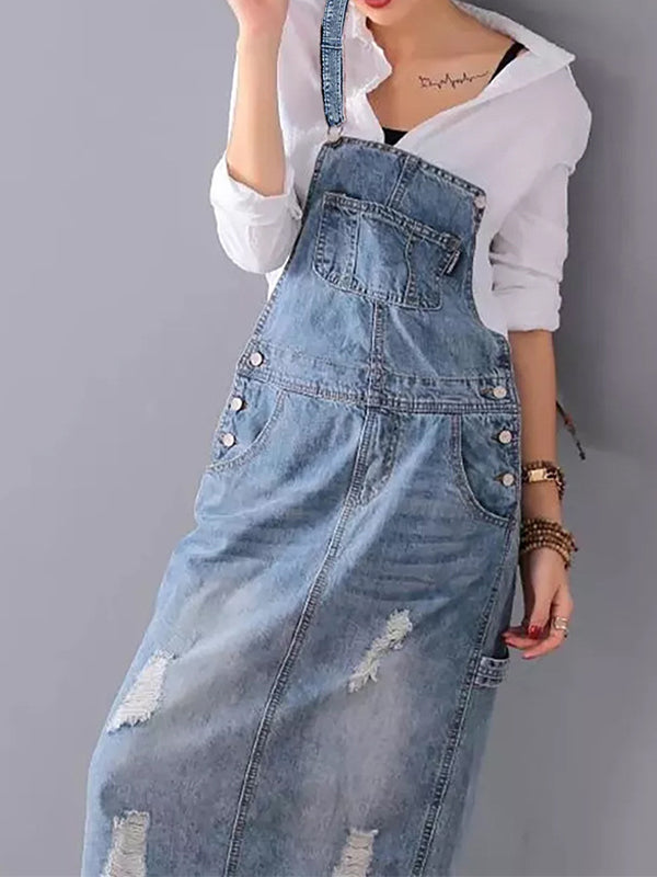 Valenzora | Casual dungaree dress with back slit and pockets