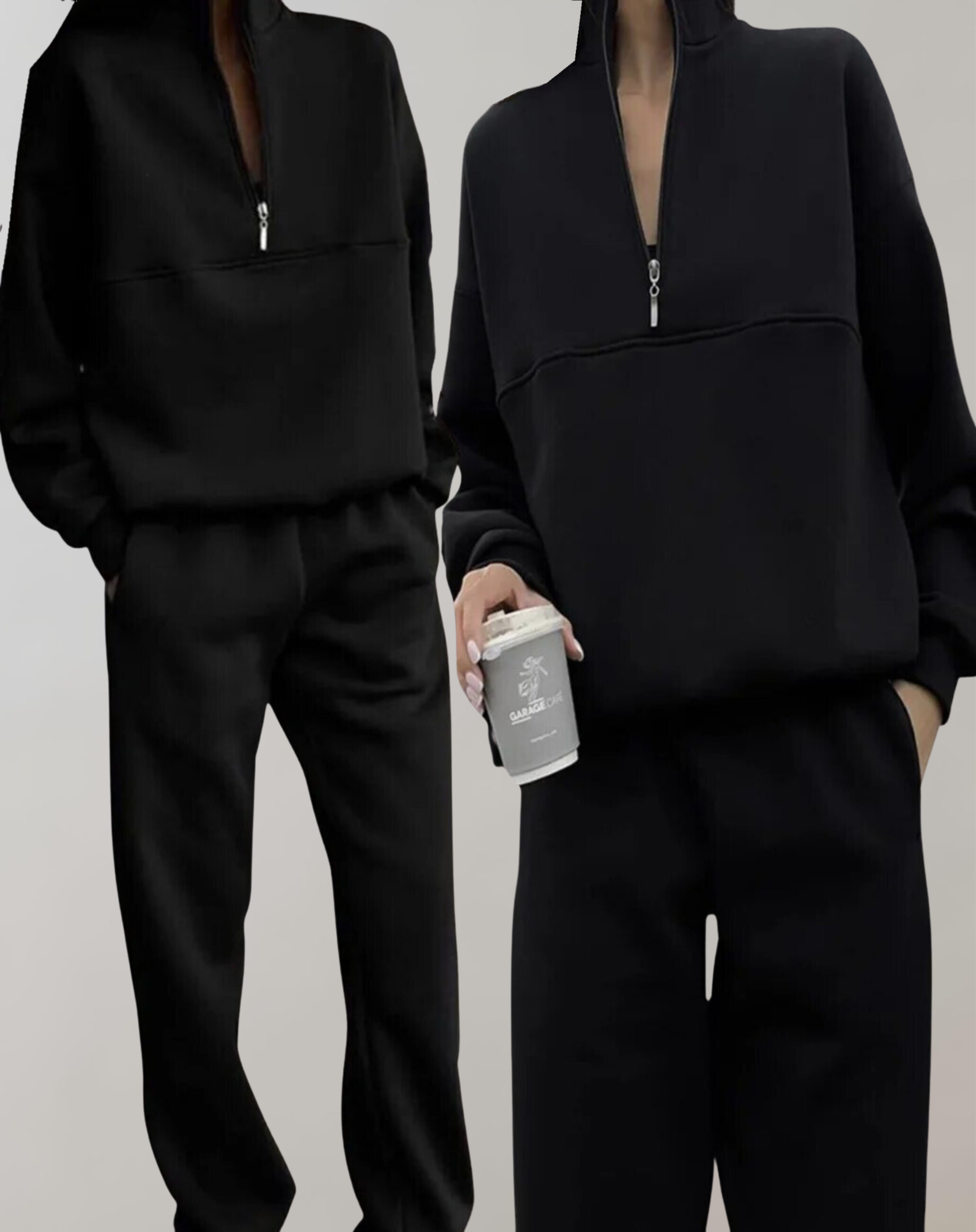 Valenzora | 3-piece fleece tracksuit set - stylish women's zip-up top and jogging pants