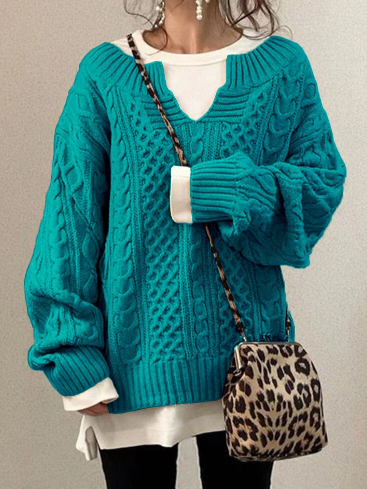 Valenzora Luxe Pullover | Bequemer, warmer, übergroßer Zopfmusterpullover aus weichem Material