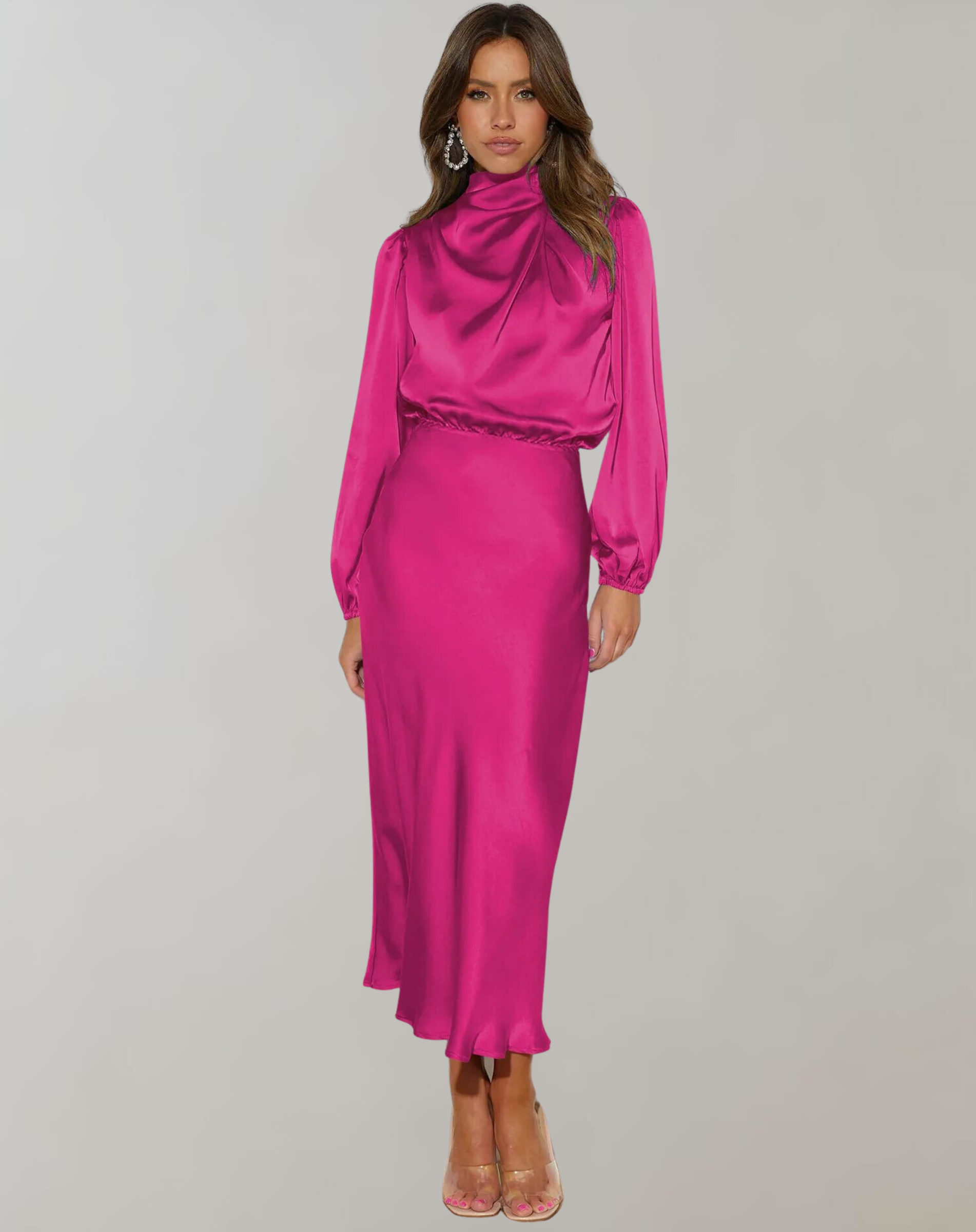 Valenzora | Satin Dress with Long Sleeves for Women